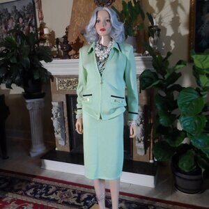 Eric Steven Mint Green Three Piece Skirt-Top-Jacket Knit Suit Size 4